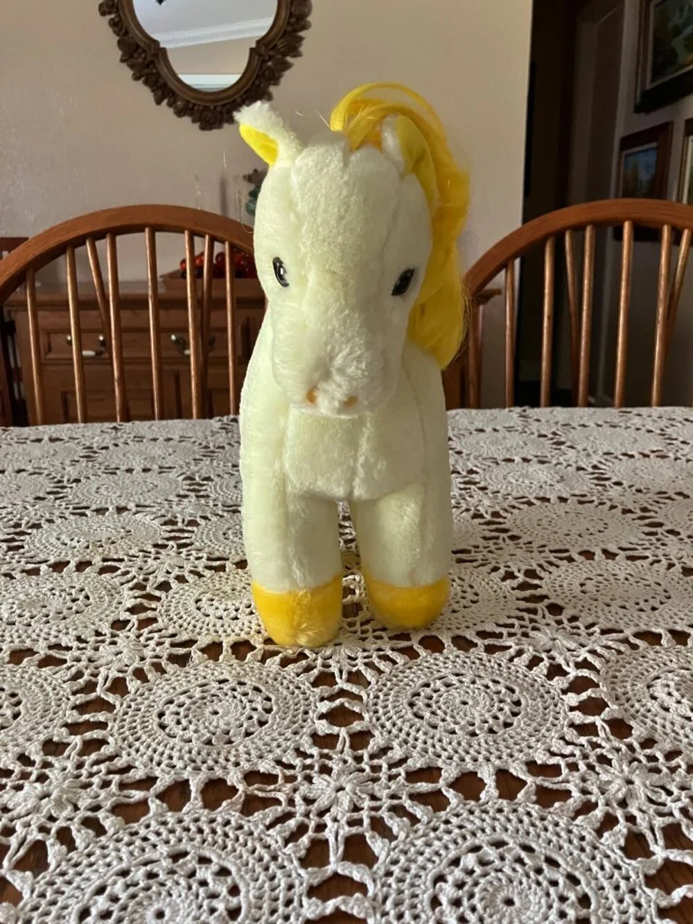 Vintage 1983 Animal Toy Imports 10” Plush Yellow Pony Horse